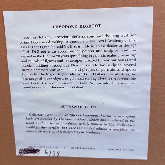 Theodore deGroot Original Lath Art Signed and numbered 6/79 - Picture 4 of 4